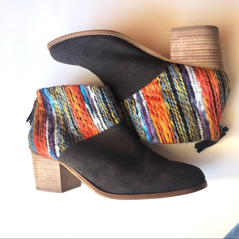 Toms Chocolate Suede Multi Textile Leila Booties